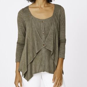 Cannisse France Layered Olive Green Linen Cardigan